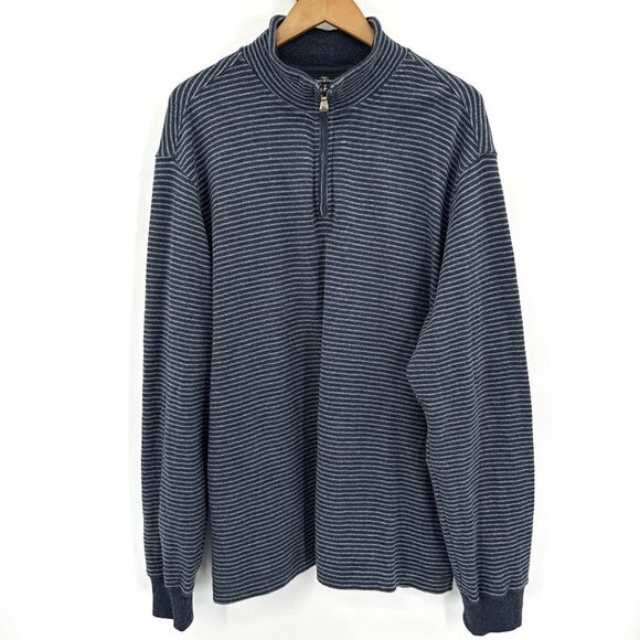 Rodd & Gunn Navy Striped 1/4 Zip Cotton Relaxed Hem Classic Preppy XL Sweater - Picture 1 of 5